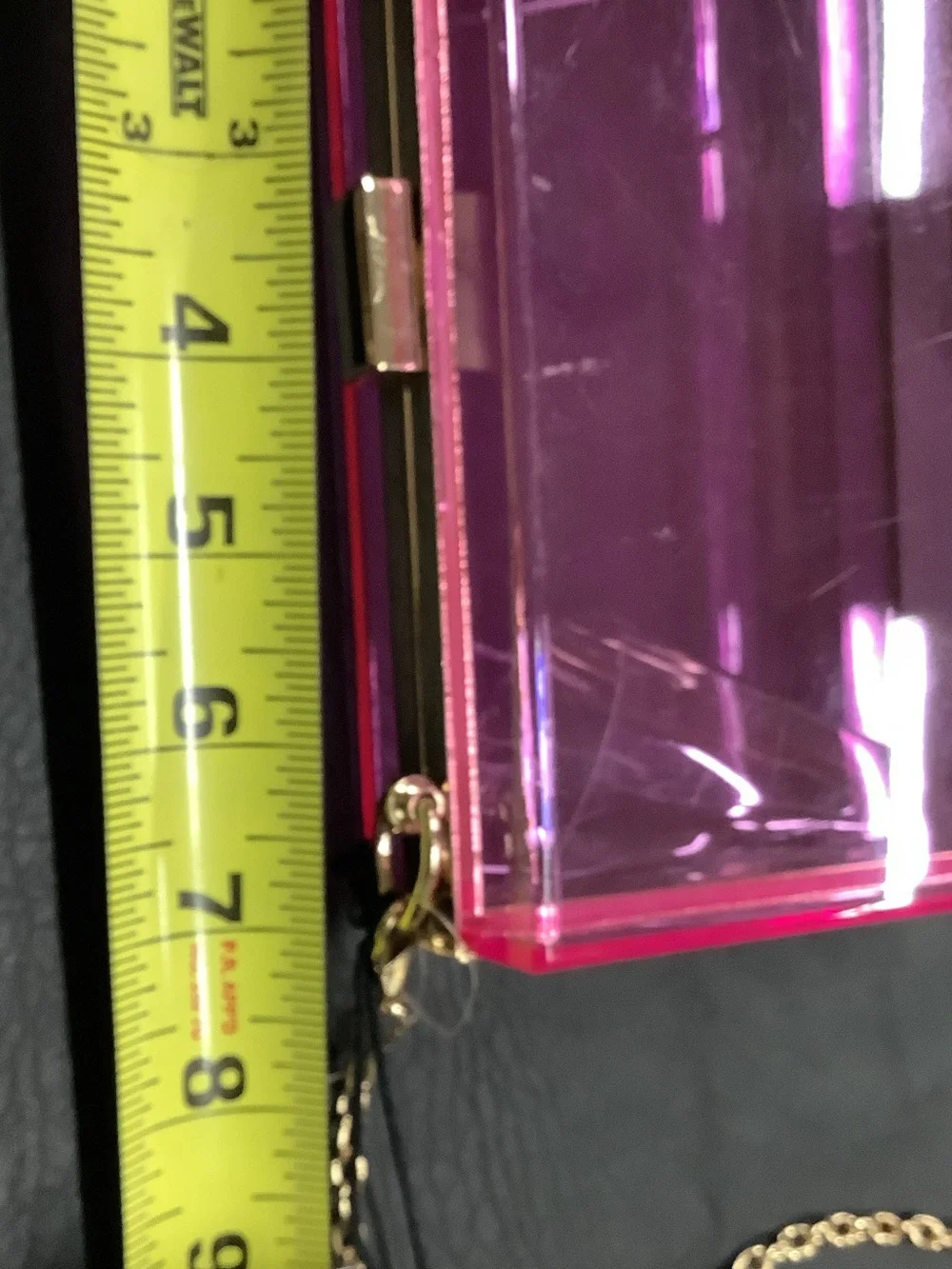 Madden NYC Transparent Pink Box Clutch with Gold Chain